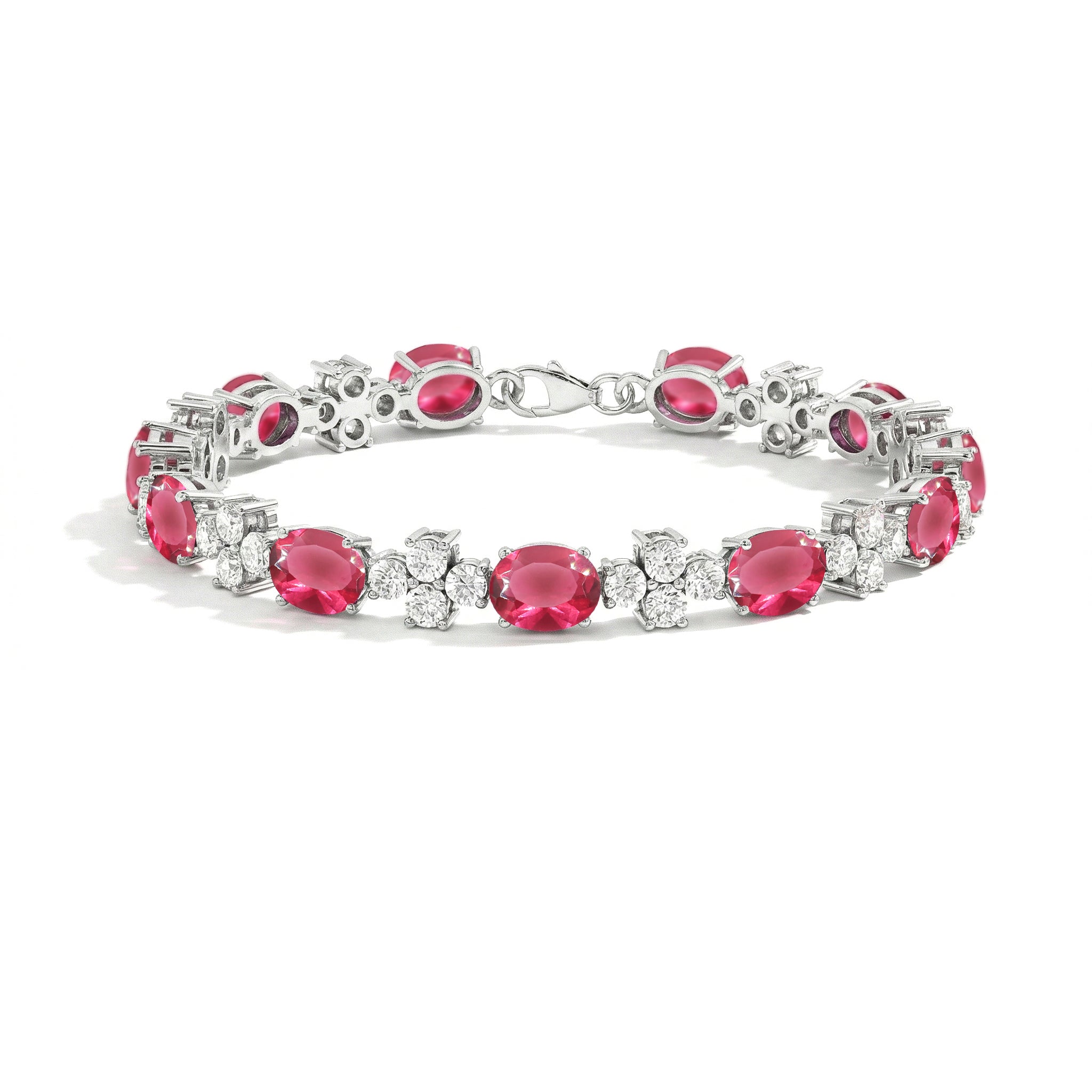 Pink Tourmaline Oval and Round Shape Tennis Bracelet in 925 Sterling Silver 8X6 MM 13.2ct