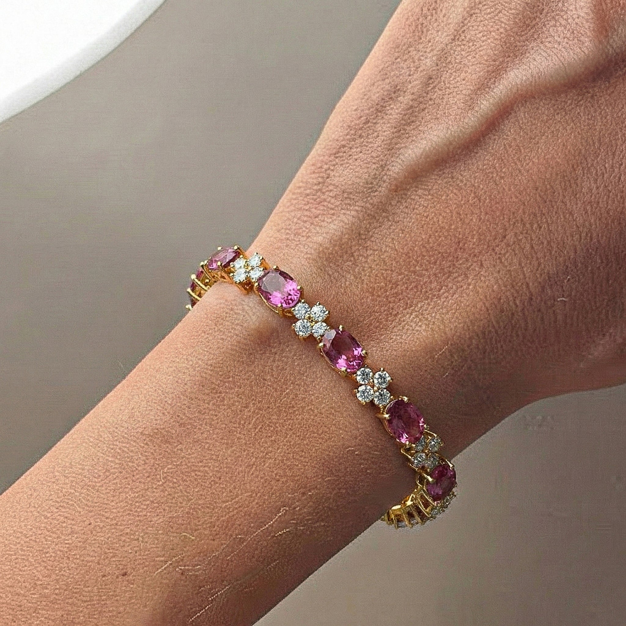 Pink Tourmaline Ladies Tennis Bracelet Jewelry 
