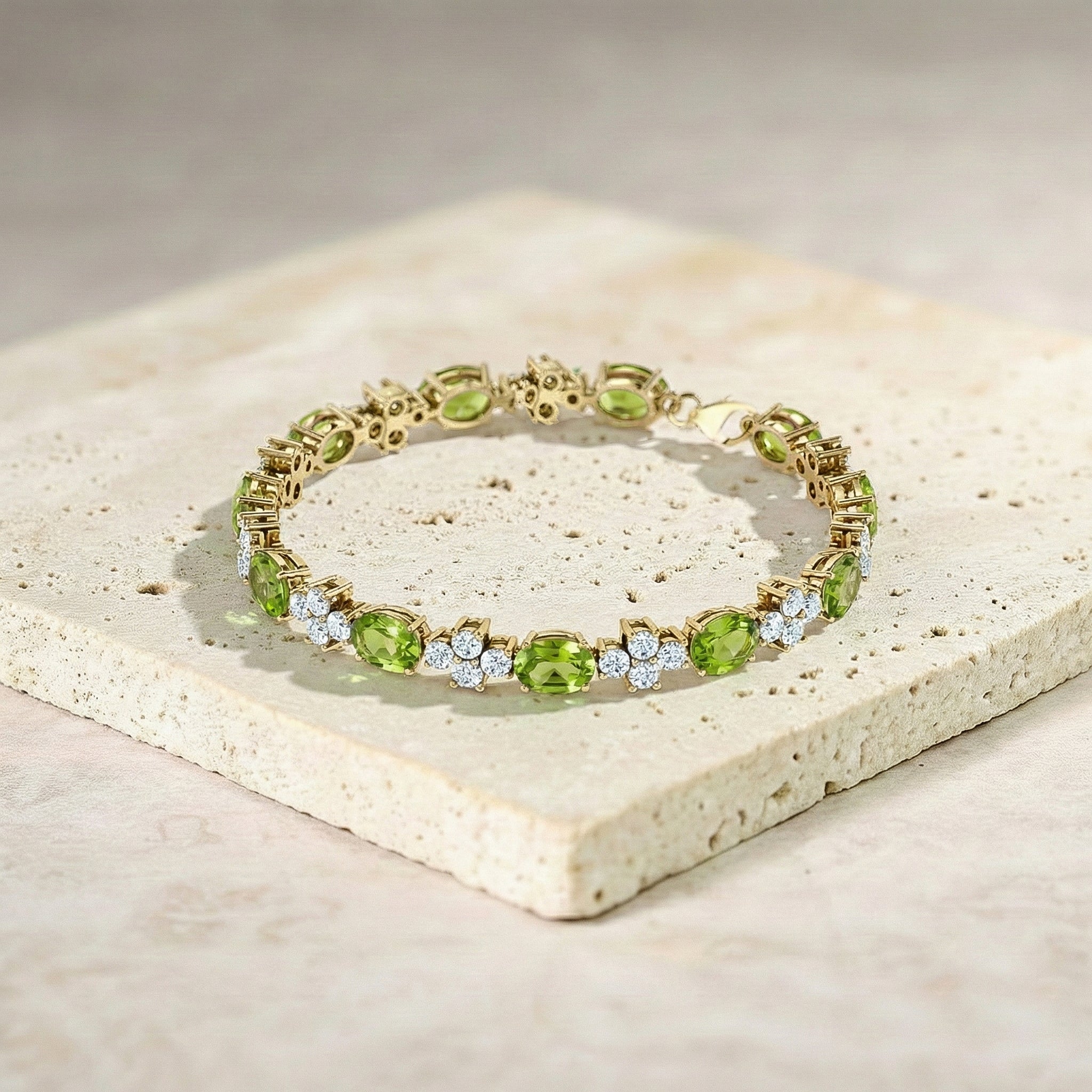Peridot Oval and Round Shape Tennis Bracelet in 925 Sterling Silver 8X6 MM 13.2ct