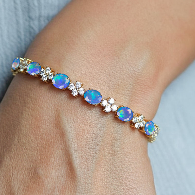 Elegant Blue Opal Tennis Bracelet Women 
