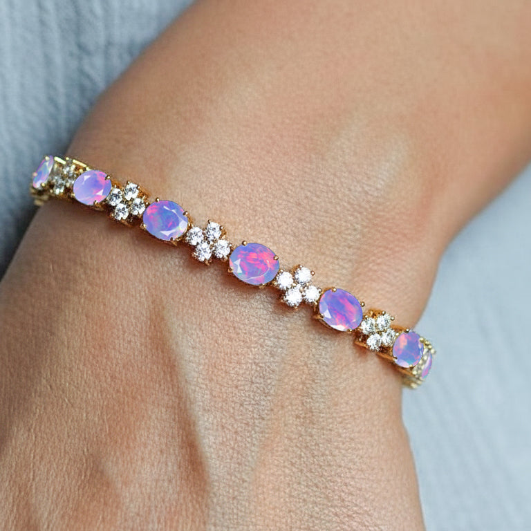 Lavender Opal Oval and Round Shape Tennis Bracelet in 925 Sterling Silver 8X6 MM 13.2ct