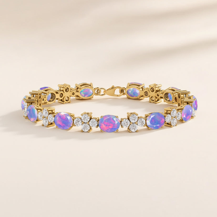 Lavender Opal Oval and Round Shape Tennis Bracelet in 925 Sterling Silver 8X6 MM 13.2ct
