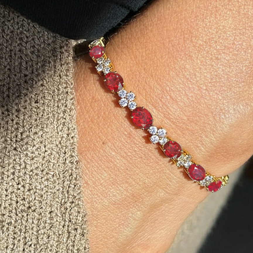 Ruby Oval and Round Shape Tennis Bracelet in 925 Sterling Silver 8X6 MM 13.2ct