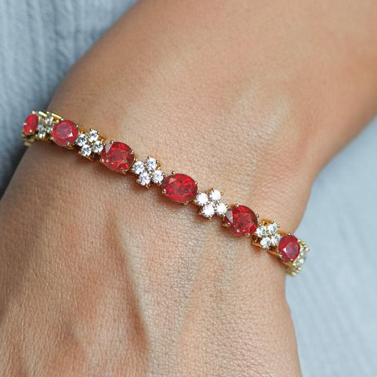 Ruby Oval and Round Shape Tennis Bracelet in 925 Sterling Silver 8X6 MM 13.2ct