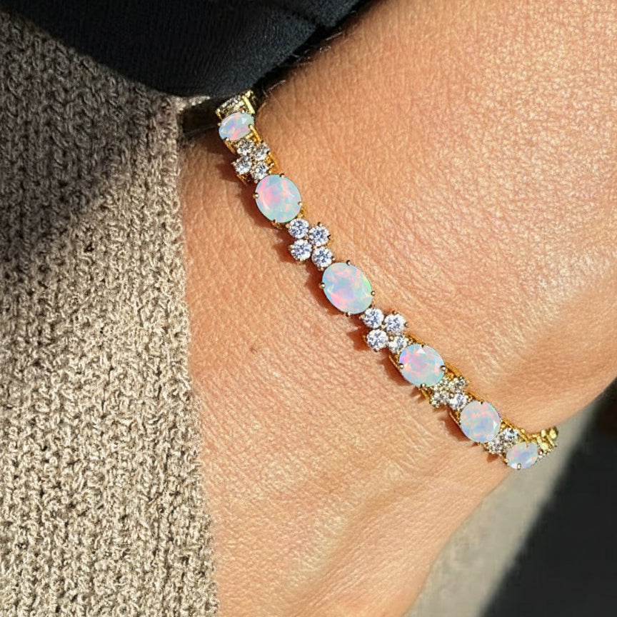 White Opal Oval Round Tennis Bracelet 
