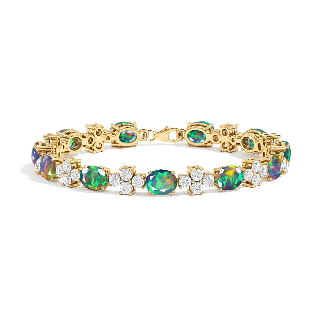 Black Opal Oval and Round Shape Tennis Bracelet in 925 Sterling Silver 8X6 MM 13.2ct