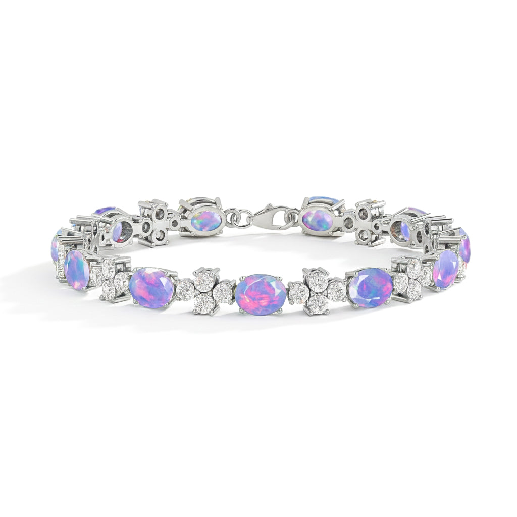 Lavender Opal Oval and Round Shape Tennis Bracelet in 925 Sterling Silver 8X6 MM 13.2ct