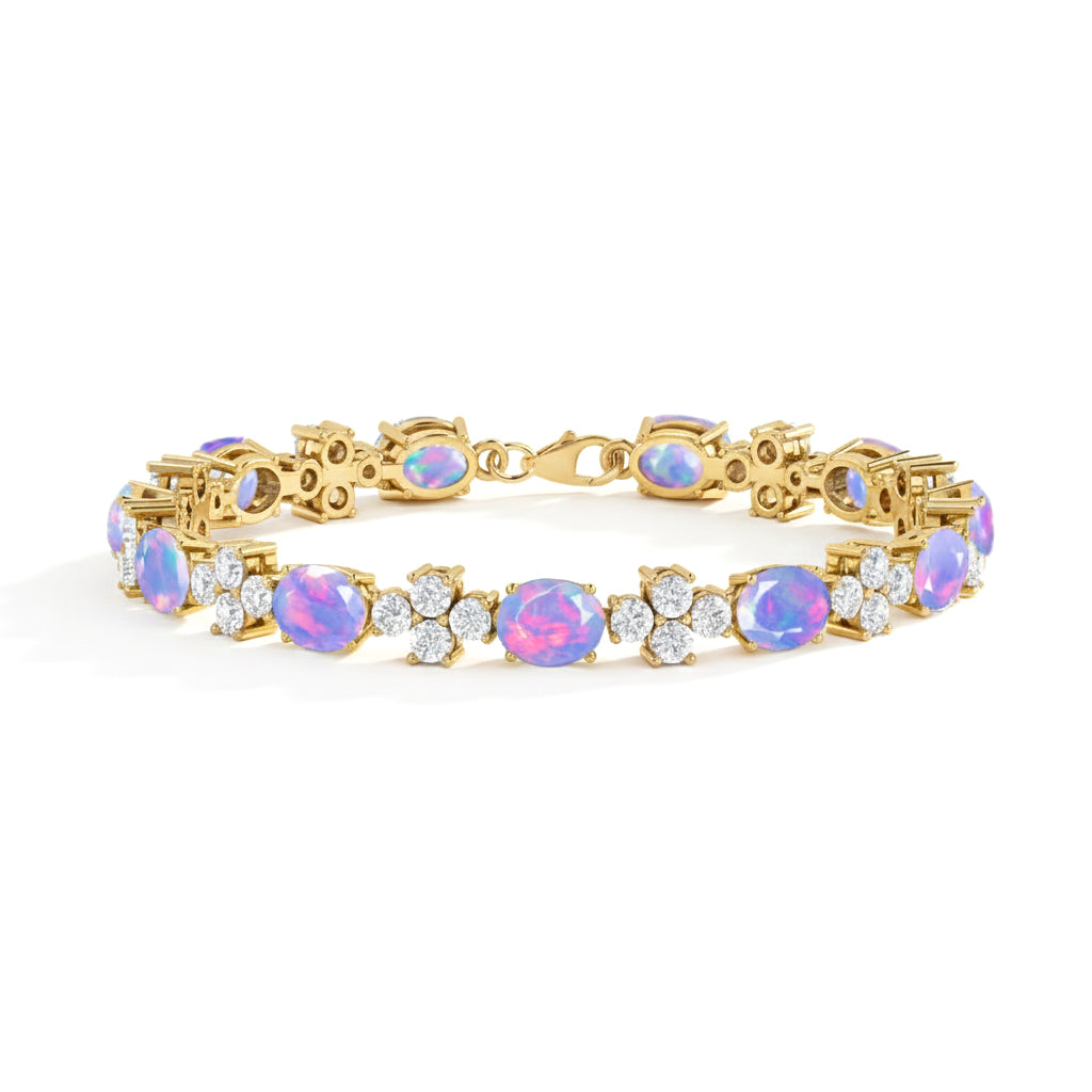 Lavender Opal Oval and Round Shape Tennis Bracelet in 925 Sterling Silver 8X6 MM 13.2ct
