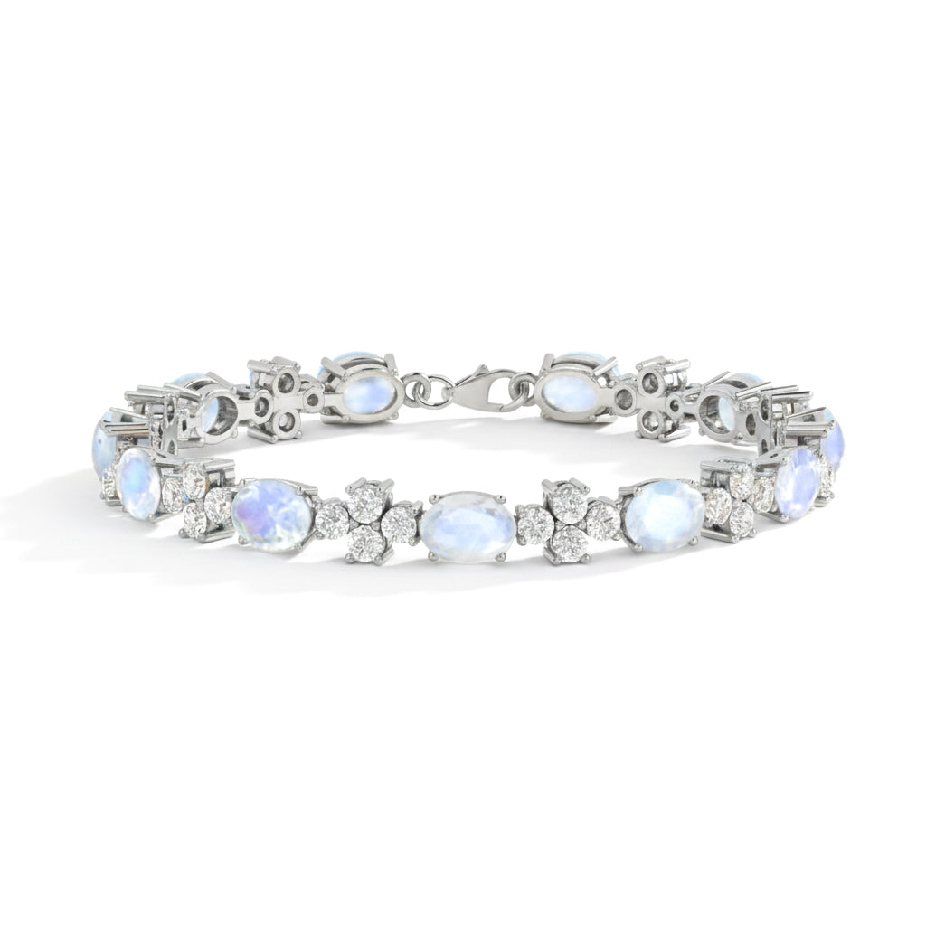 Moonstone Oval and Round Shape Tennis Bracelet in 925 Sterling Silver 8X6 MM 13.2ct