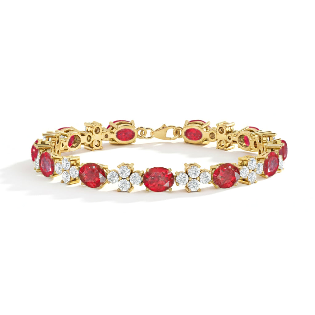 Ruby Oval and Round Shape Tennis Bracelet in 925 Sterling Silver 8X6 MM 13.2ct