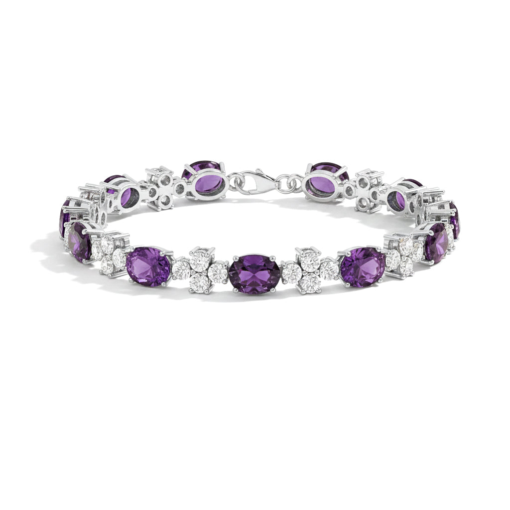 Amethyst Oval and Round Shape Tennis Bracelet in 925 Sterling Silver 8X6 MM 13.2ct