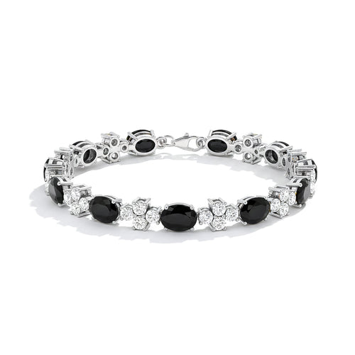 Black Oval and Round Shape Tennis Bracelet in 925 Sterling Silver 8X6 MM 13.2ct