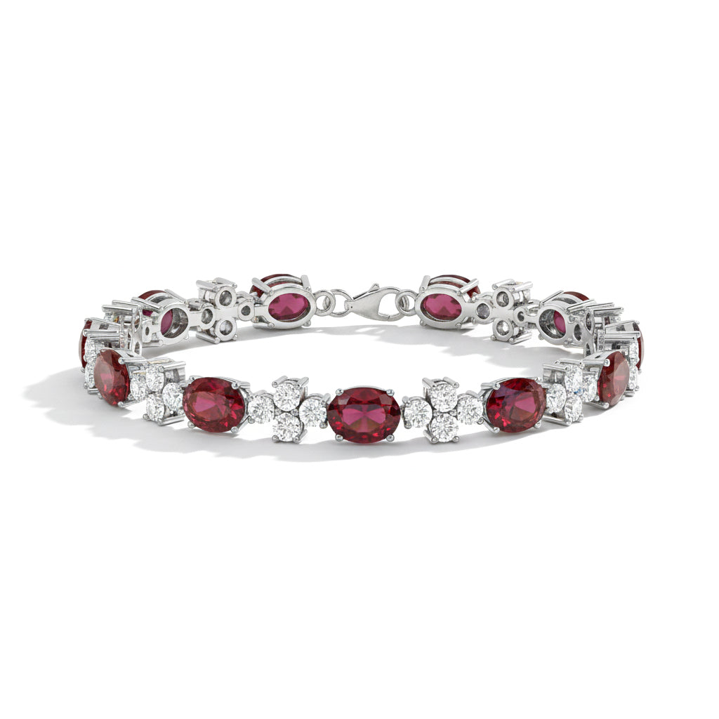 Garnet Oval and Round Shape Tennis Bracelet in 925 Sterling Silver 8X6 MM 13.2ct