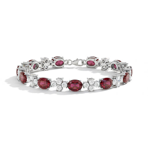 Garnet Oval and Round Shape Tennis Bracelet in 925 Sterling Silver 8X6 MM 13.2ct