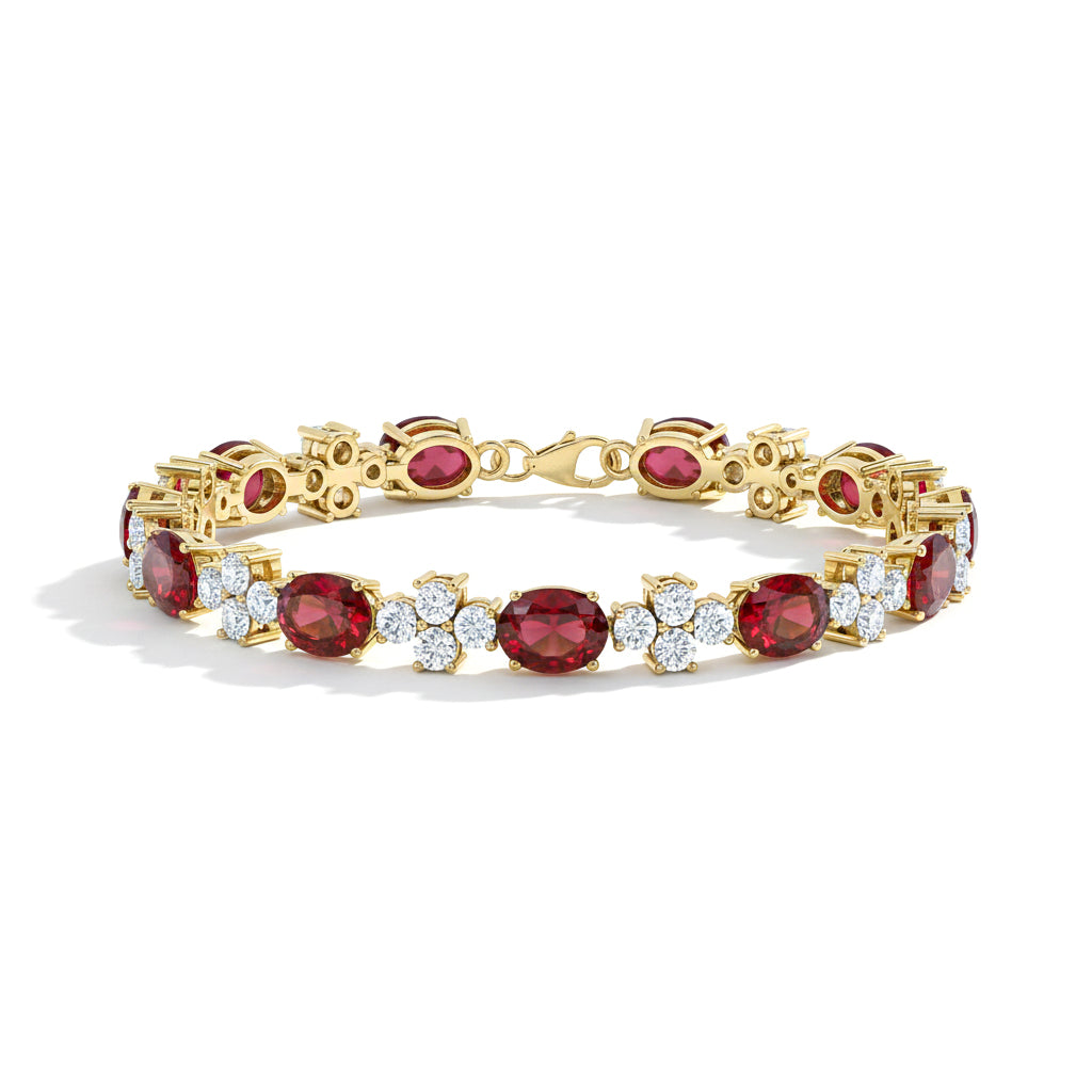 Garnet Oval and Round Shape Tennis Bracelet in 925 Sterling Silver 8X6 MM 13.2ct