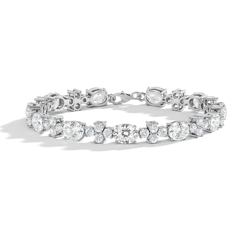 Moissanite Oval and Round Shape Tennis Bracelet in 925 Sterling Silver 8X6 MM 13.2ct