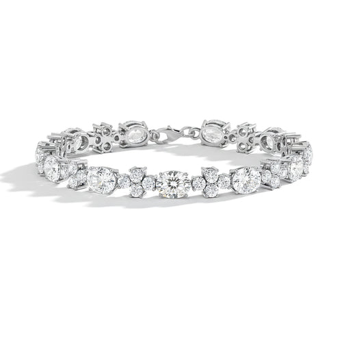 Moissanite Oval and Round Shape Tennis Bracelet in 925 Sterling Silver 8X6 MM 13.2ct