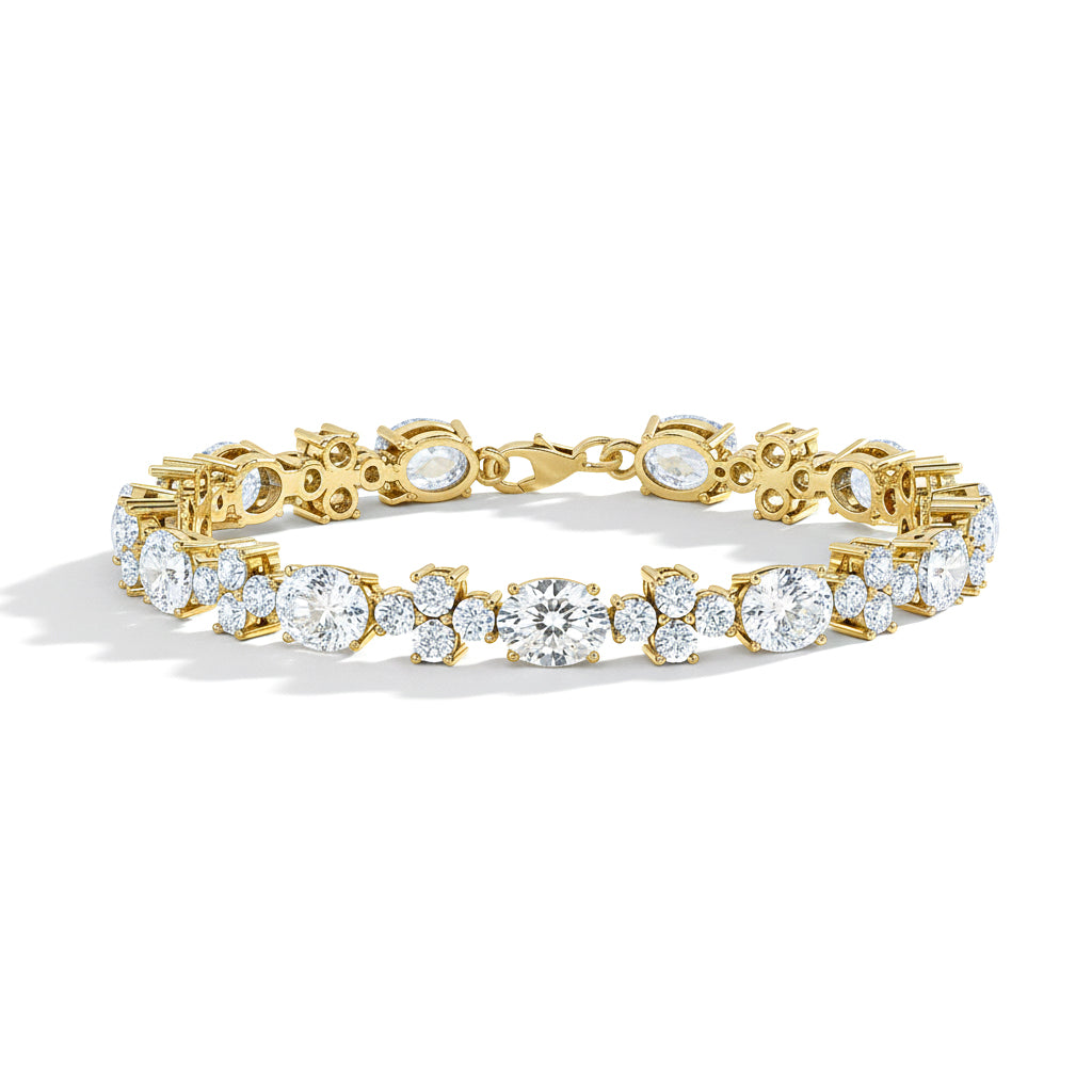 Moissanite Oval and Round Shape Tennis Bracelet in 925 Sterling Silver 8X6 MM 13.2ct