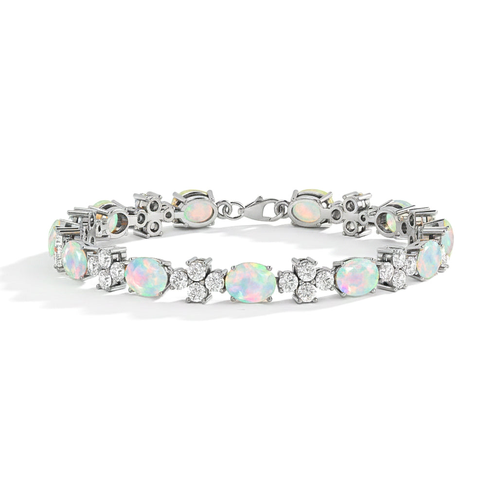 Sterling Silver Tennis Bracelet White Opal 
