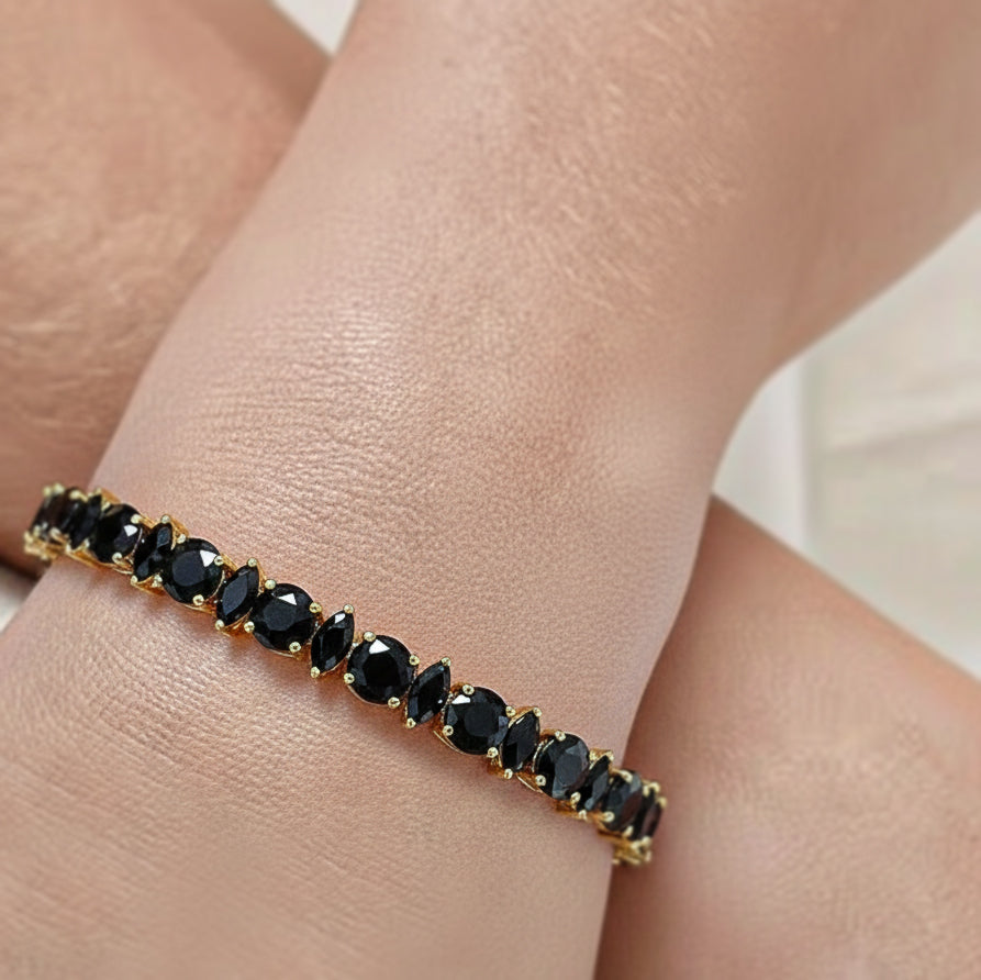 Black Onyx Round & Marquise Bracelet 5 MM & 5x2.5 MM 22.11 Ct Bold Modern Style
