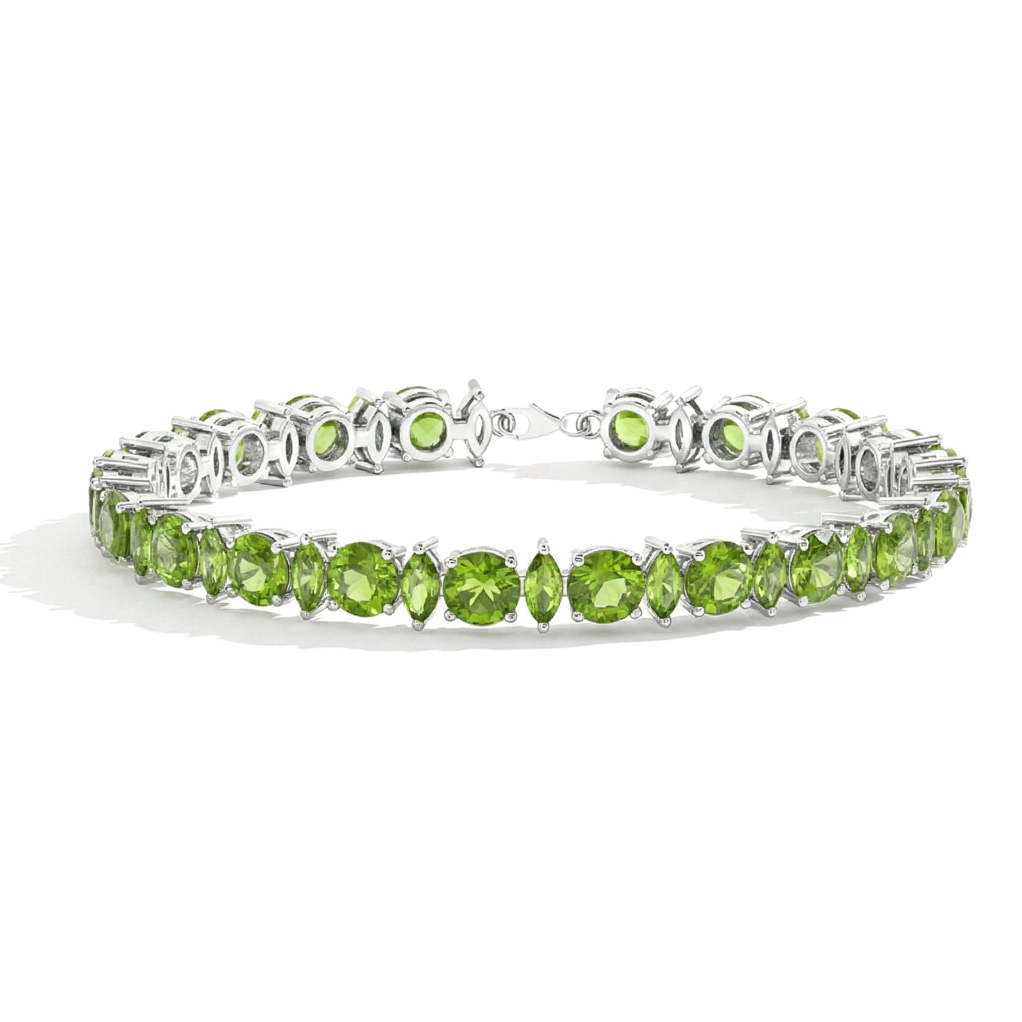 Peridot Round & Marquise Bracelet 5 MM & 5x2.5 MM 22.11 Ct Fresh Green Look