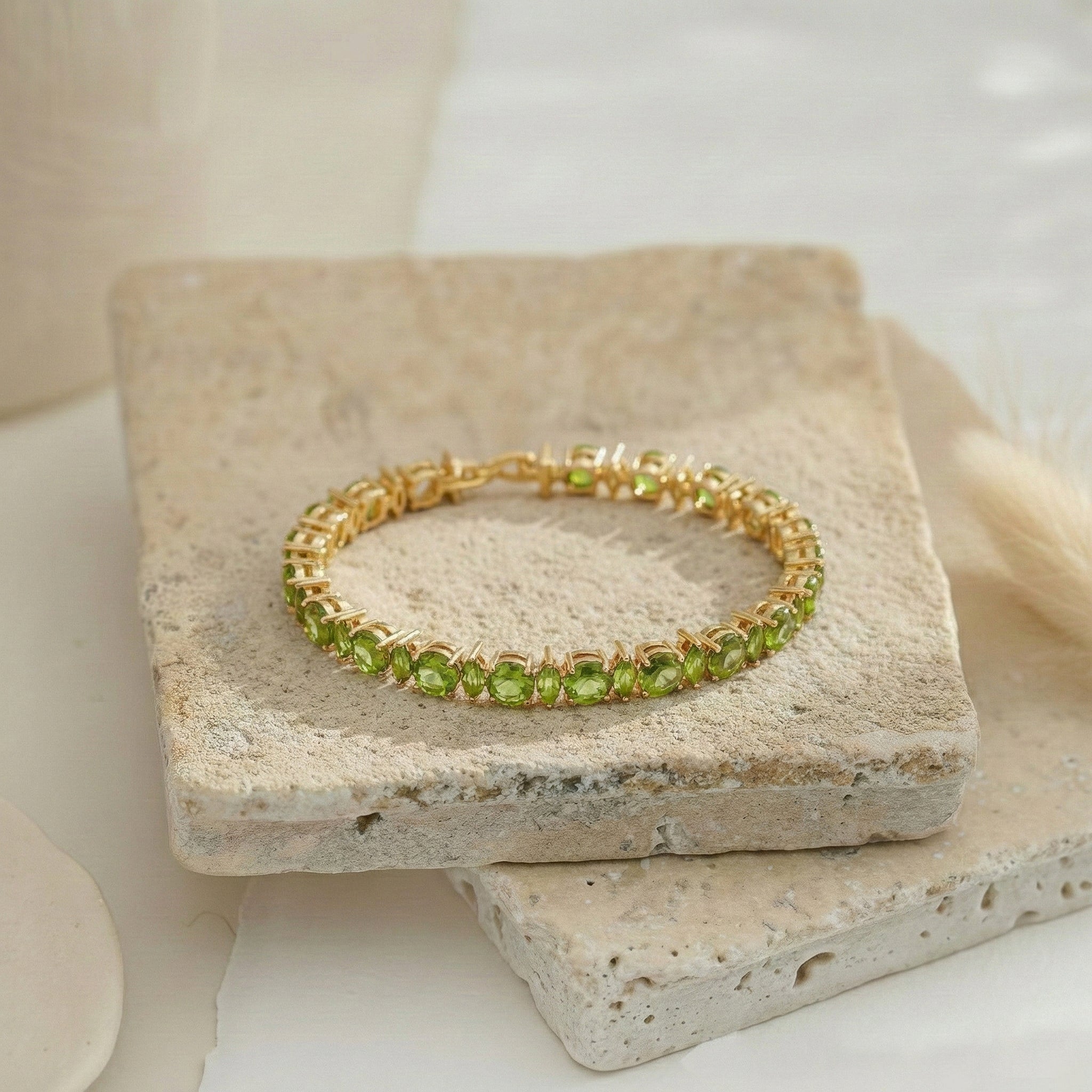 Peridot Round & Marquise Bracelet 5 MM & 5x2.5 MM 22.11 Ct Fresh Green Look