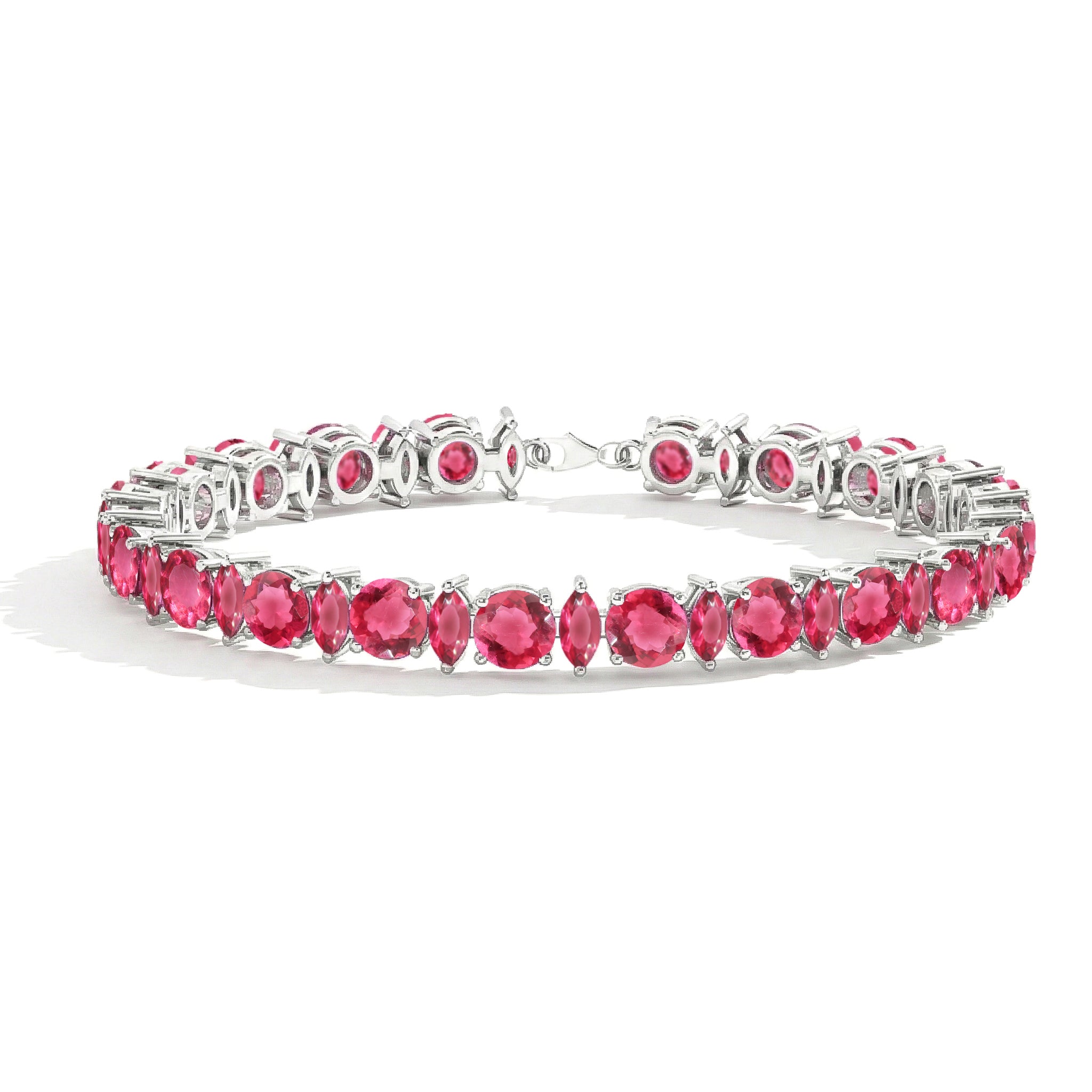 Pink Tourmaline Round & Marquise Bracelet 5 MM & 5x2.5 MM 22.11 Ct Feminine Charm