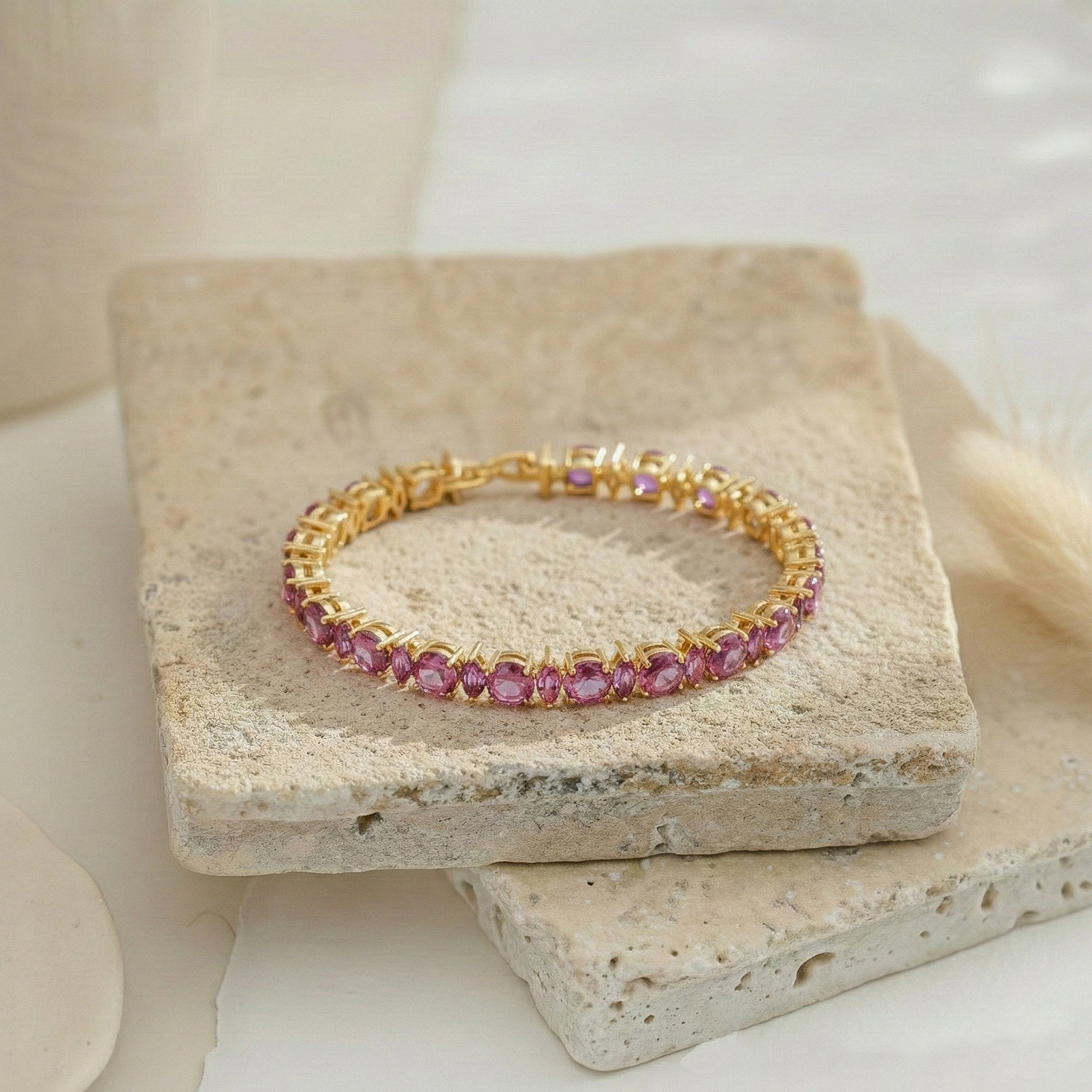 Pink Tourmaline Round & Marquise Bracelet 5 MM & 5x2.5 MM 22.11 Ct Feminine Charm
