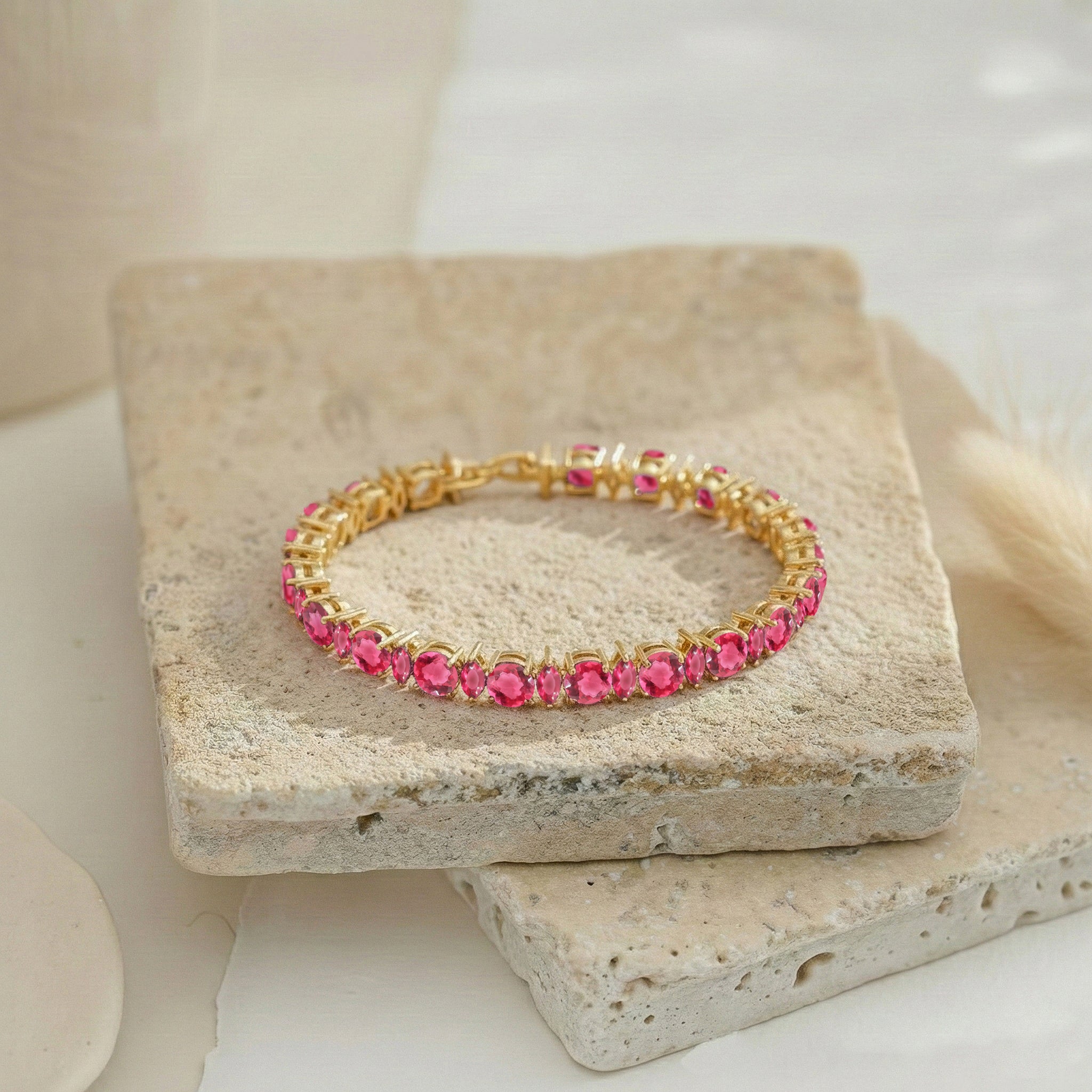Pink Tourmaline Round & Marquise Bracelet 5 MM & 5x2.5 MM 22.11 Ct Feminine Charm