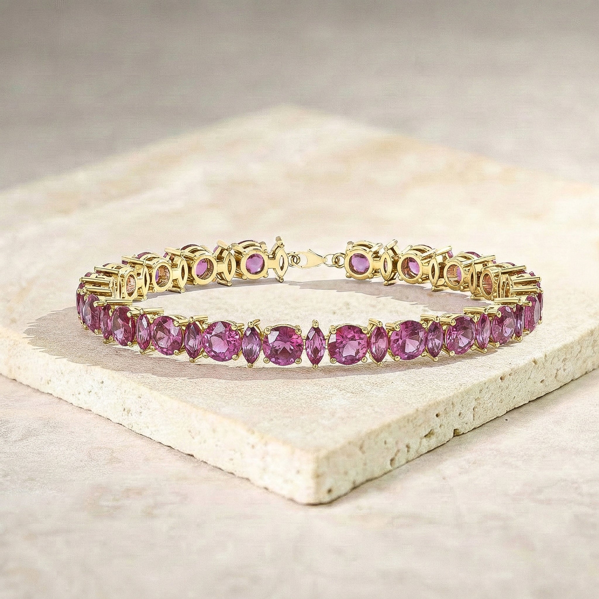 Pink Tourmaline Round & Marquise Bracelet 5 MM & 5x2.5 MM 22.11 Ct Feminine Charm