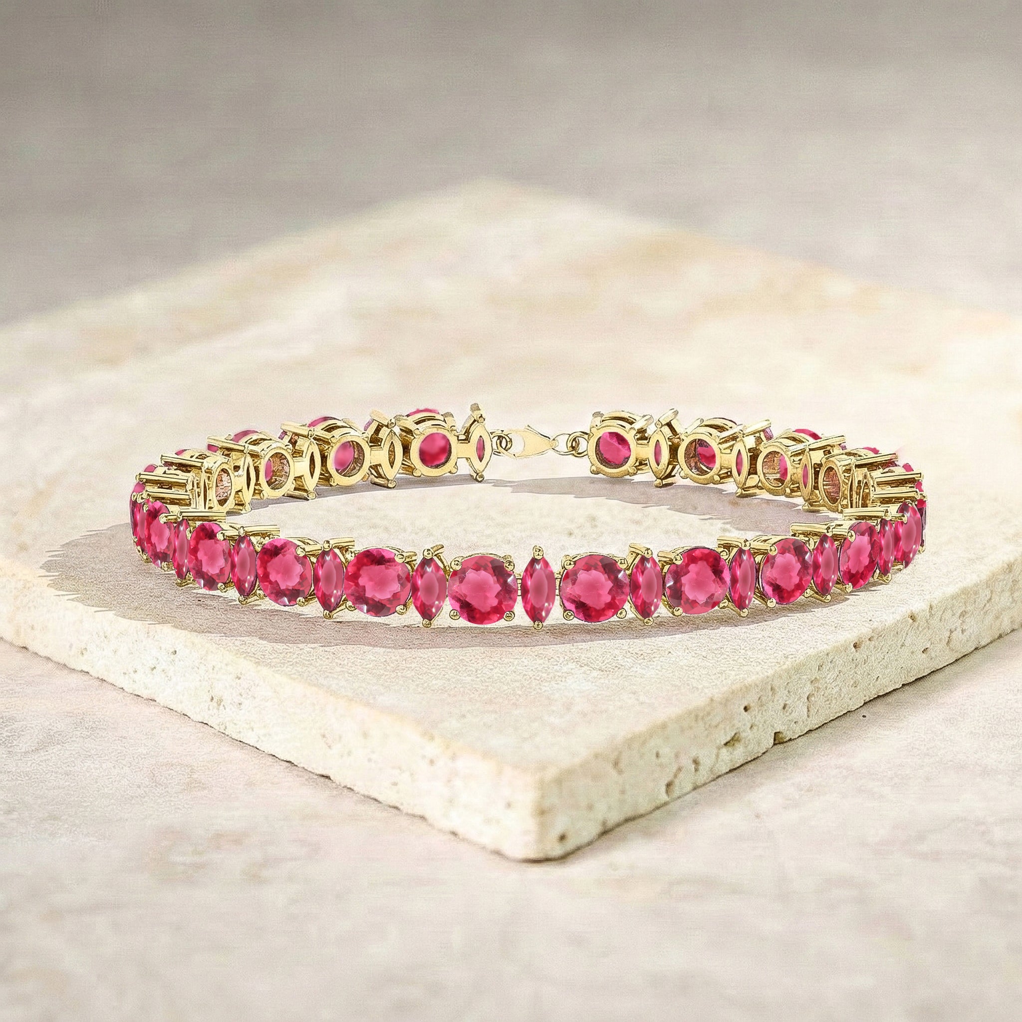 Pink Tourmaline Round & Marquise Bracelet 5 MM & 5x2.5 MM 22.11 Ct Feminine Charm