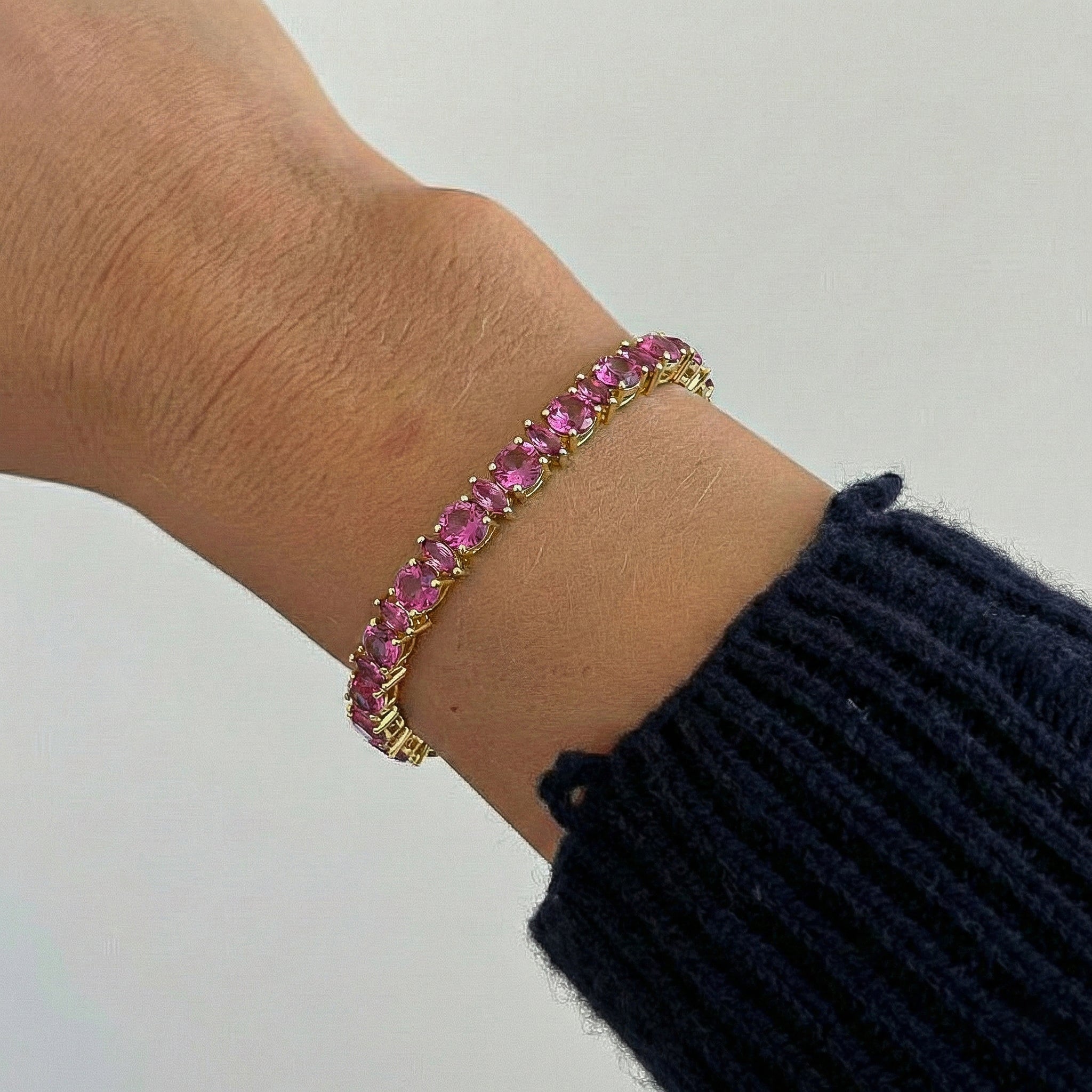 Pink Tourmaline Round & Marquise Bracelet 5 MM & 5x2.5 MM 22.11 Ct Feminine Charm
