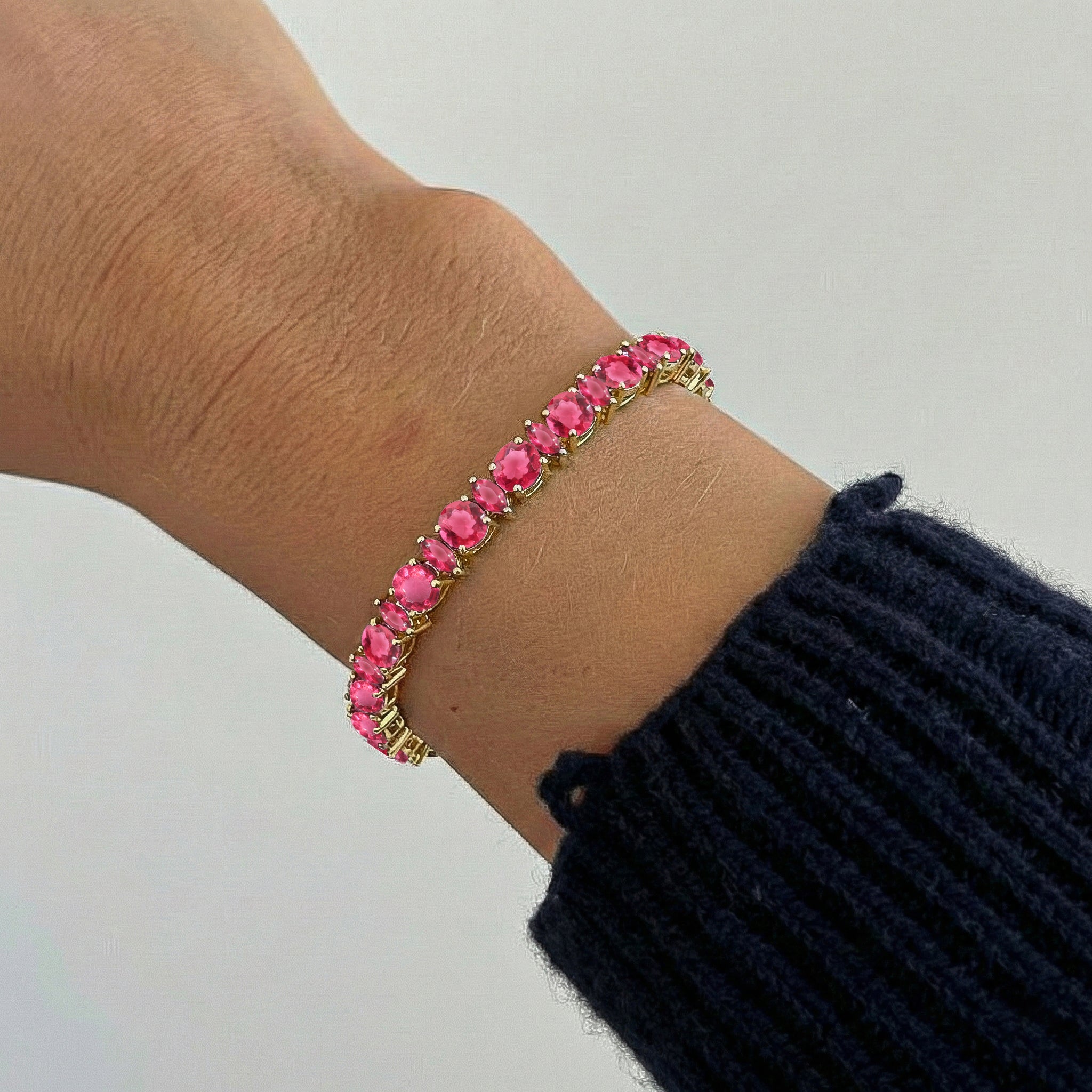 Pink Tourmaline Round & Marquise Bracelet 5 MM & 5x2.5 MM 22.11 Ct Feminine Charm