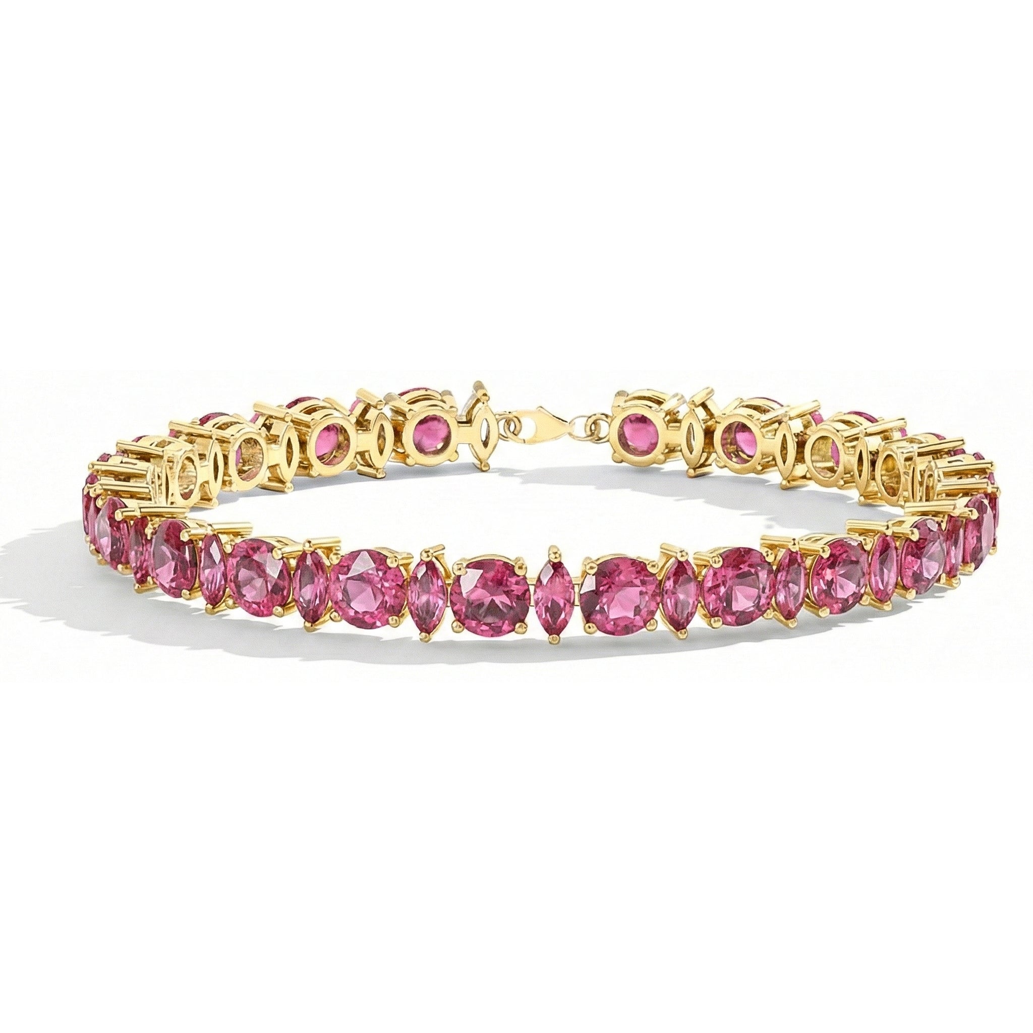 Pink Tourmaline Tennis Silver Bracelet Style
