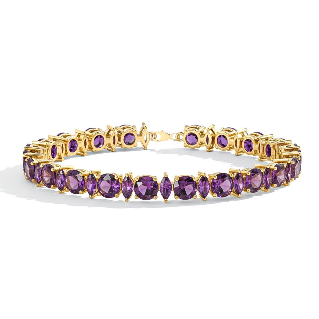 Amethyst Round & Marquise Bracelet 5 MM & 5x2.5 MM 22.11 Ct Purple Elegance