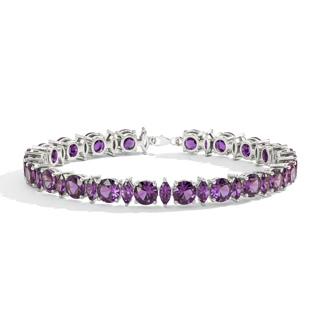 Amethyst Round & Marquise Bracelet 5 MM & 5x2.5 MM 22.11 Ct Purple Elegance