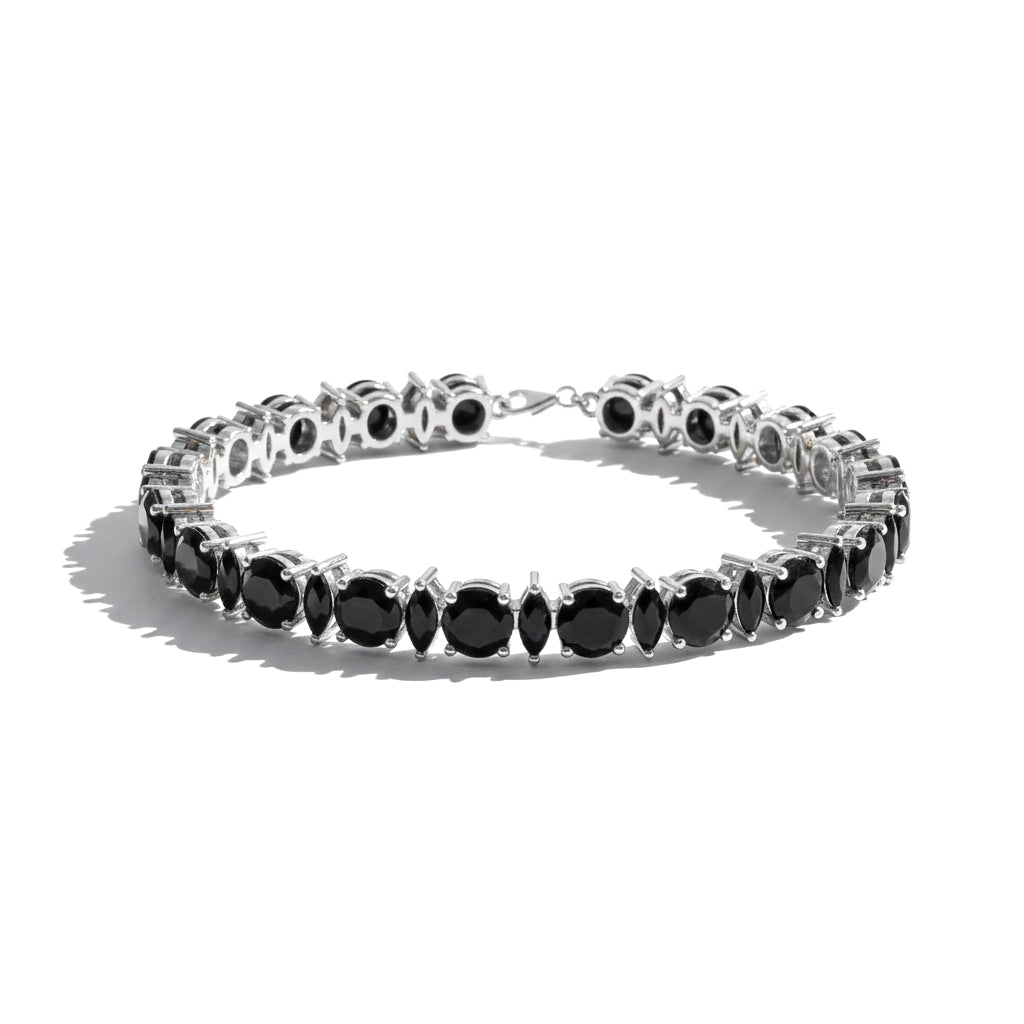 Black Onyx Round & Marquise Bracelet 5 MM & 5x2.5 MM 22.11 Ct Bold Modern Style
