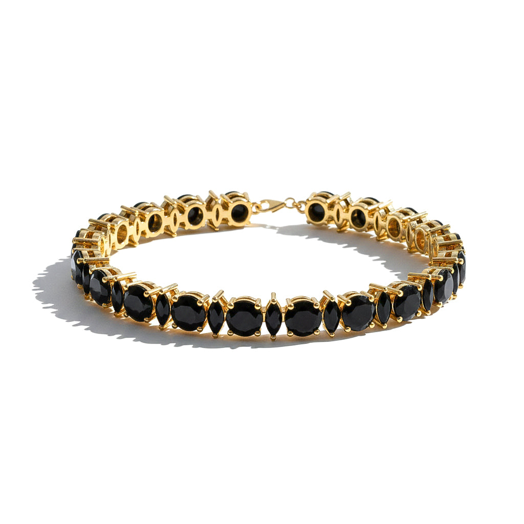 Black Onyx Round & Marquise Bracelet 5 MM & 5x2.5 MM 22.11 Ct Bold Modern Style