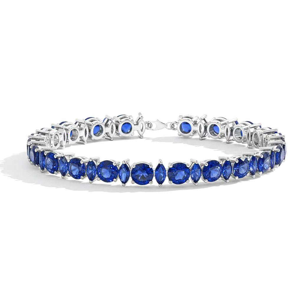Silver Bracelet Tennis Blue Sapphire Design
