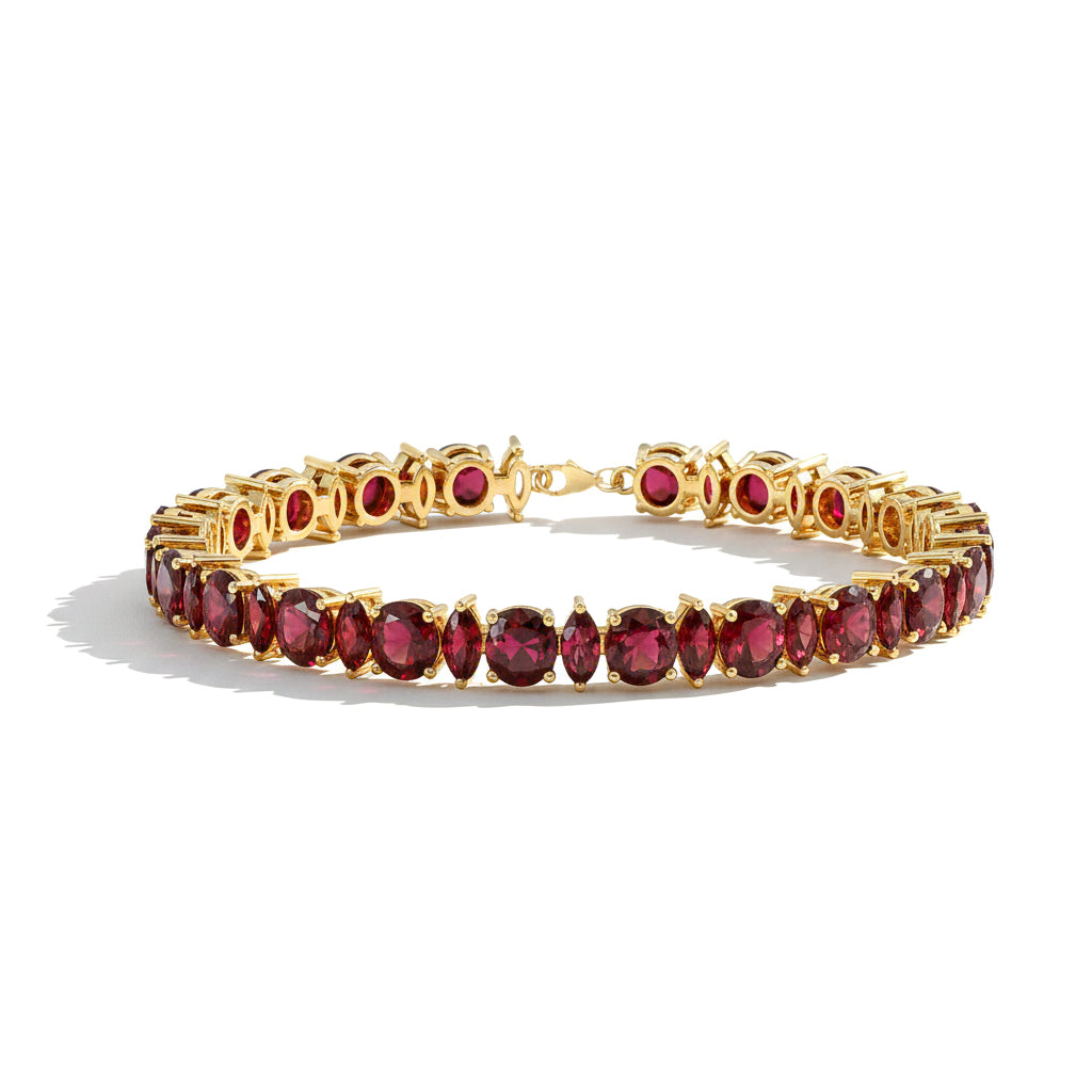 Garnet Round & Marquise Bracelet 5 MM & 5x2.5 MM 22.11 Ct Deep Red Beauty
