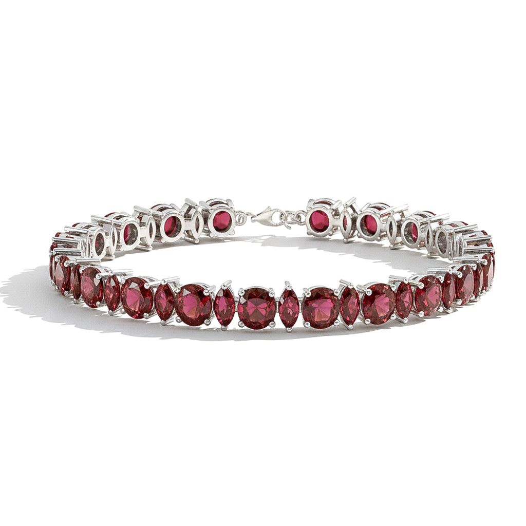 Garnet Round & Marquise Bracelet 5 MM & 5x2.5 MM 22.11 Ct Deep Red Beauty