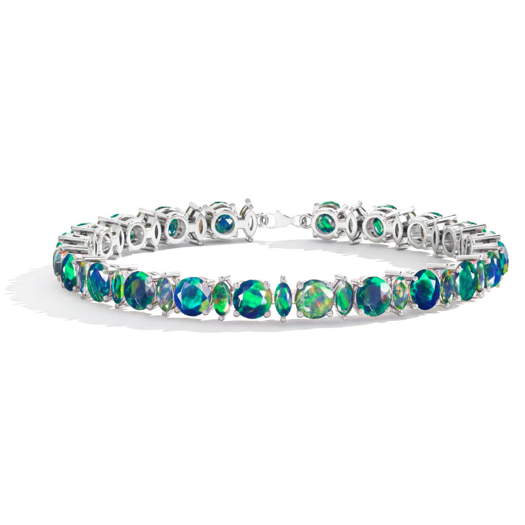Black Opal Round & Marquise Bracelet 5 MM & 5x2.5 MM 22.11 Ct Bold Luxury
