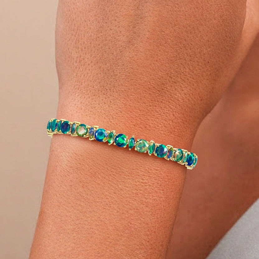 Black Opal Round & Marquise Bracelet 5 MM & 5x2.5 MM 22.11 Ct Bold Luxury
