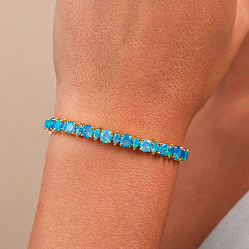 Blue Opal Round & Marquise Bracelet 5 MM & 5x2.5 MM 22.11 Ct Ocean Style