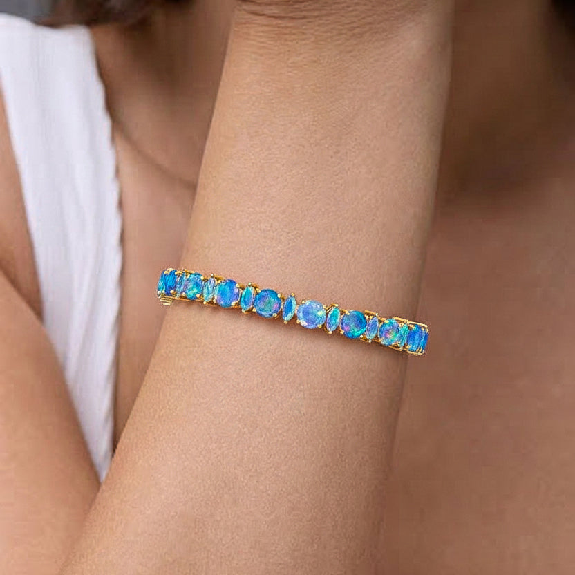 Blue Opal Round & Marquise Bracelet 5 MM & 5x2.5 MM 22.11 Ct Ocean Style