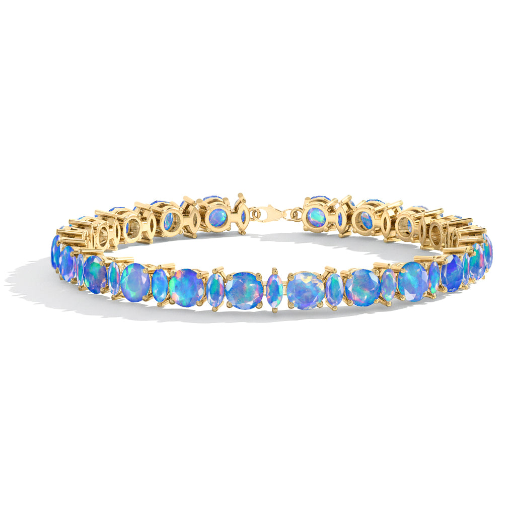 Blue Opal Round & Marquise Bracelet 5 MM & 5x2.5 MM 22.11 Ct Ocean Style