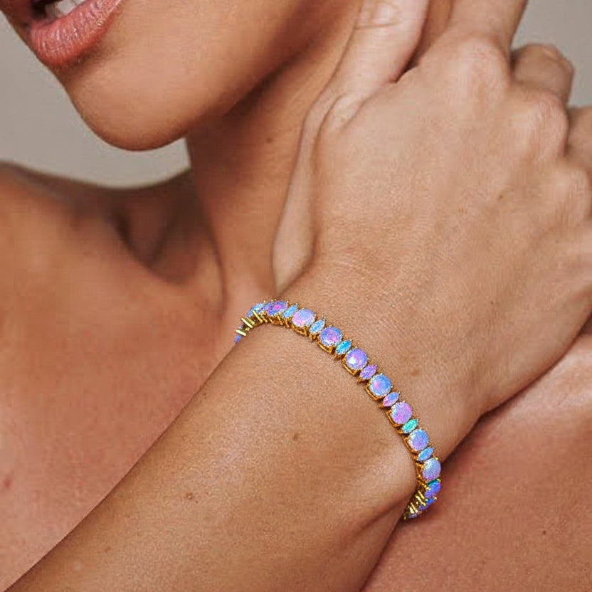 Lavender Opal Round & Marquise Bracelet 5 MM & 5x2.5 MM 22.11 Ct Soft Elegance