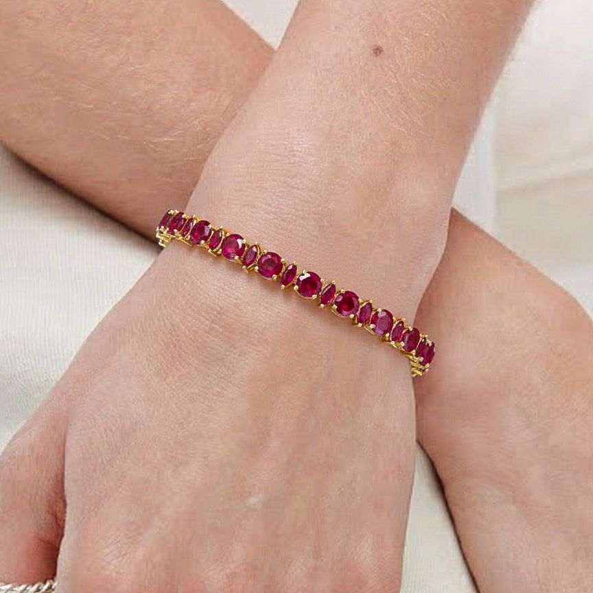 Ruby Round & Marquise Tennis Bracelet 5 MM & 5x2.5 MM 22.11 Ct Royal Style