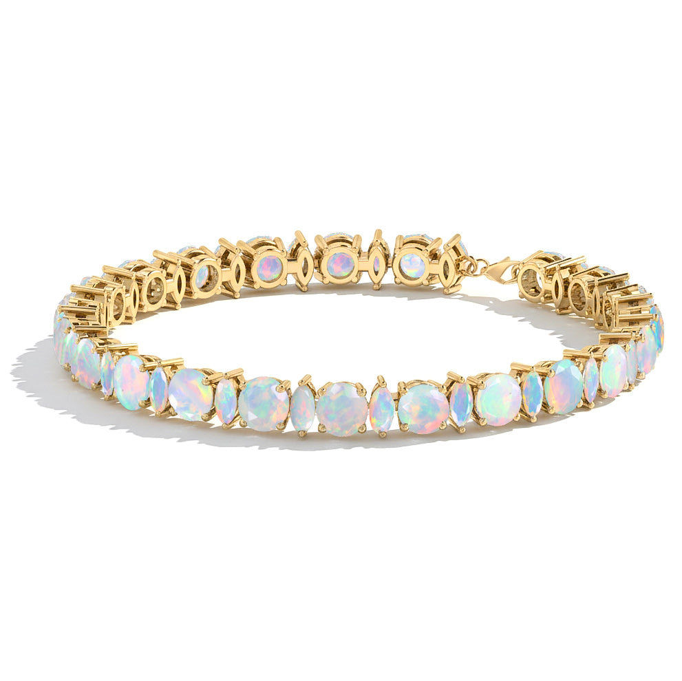 White Opal Round & Marquise Bracelet 5 MM & 5x2.5 MM 22.11 Ct Elegant Glow