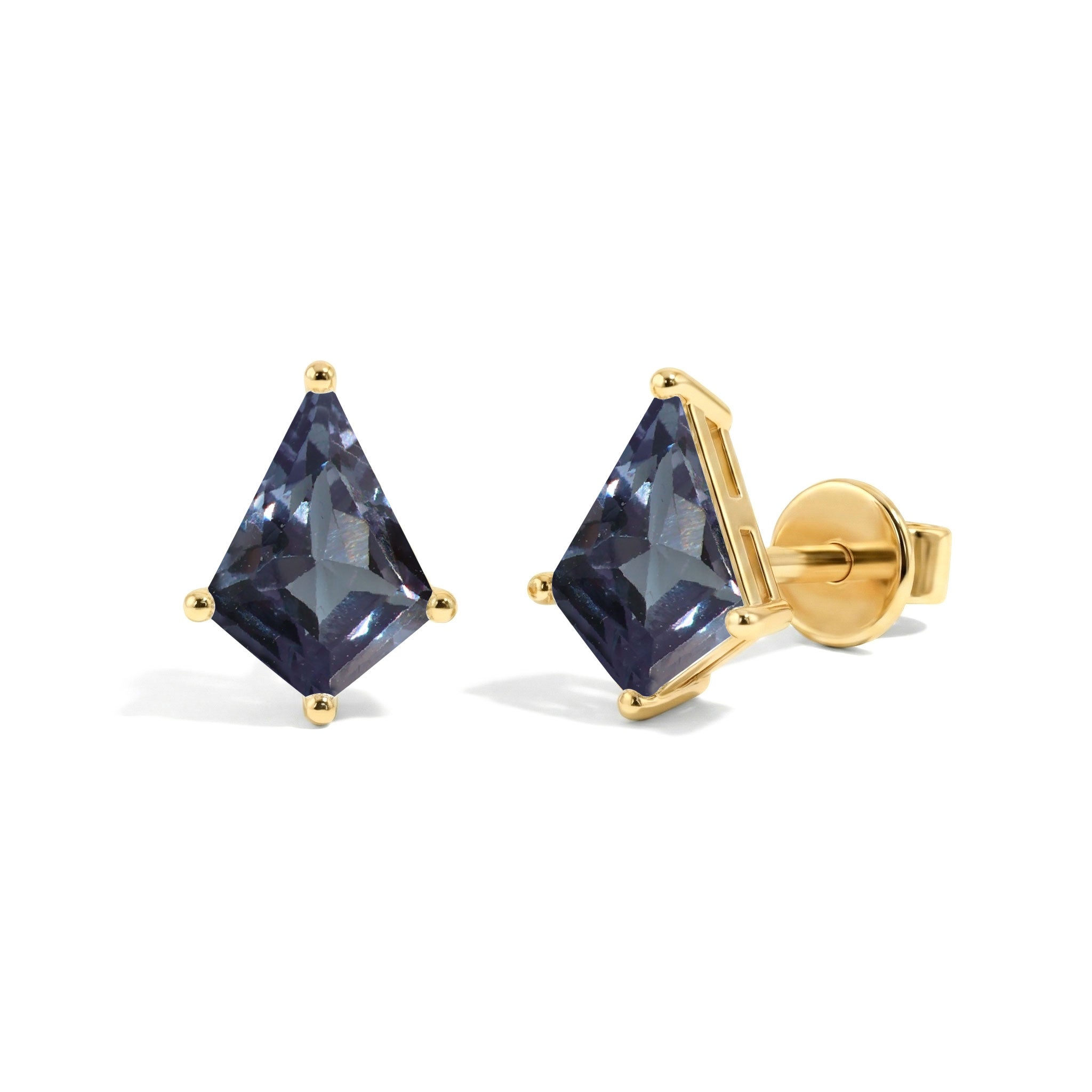 Alexandrite Kite Stud Earrings in Yellow Gold Plated 7x5 MM 1.50ct